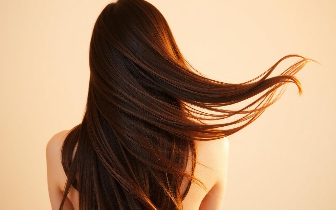 Long healthy brunette hair in golden light — hair growth serum results India